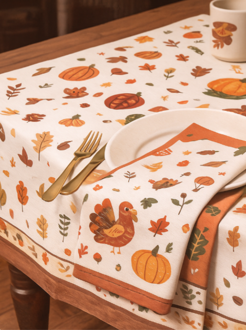 Thanksgiving Harvest Tablecloth with Matching Napkins