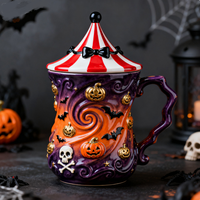 Halloween Carnival Ceramic Mug with Lid – Limited Edition