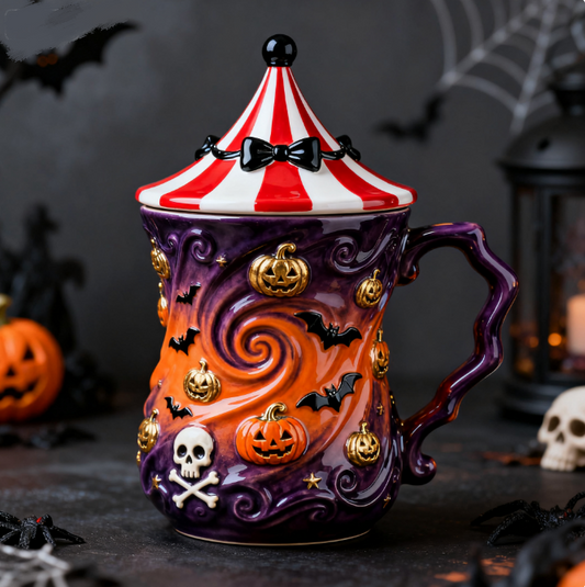 Halloween Carnival Ceramic Mug with Lid – Limited Edition