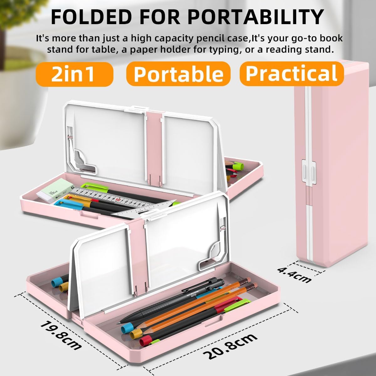 Multifunction Capacity Pencil Case with Book Stand for Reading Adjustable Book Holder Stationery Pen Bag Pouch School Supplies for Kids Teen Girls,Graduation/Birthday/Back to School Gifts