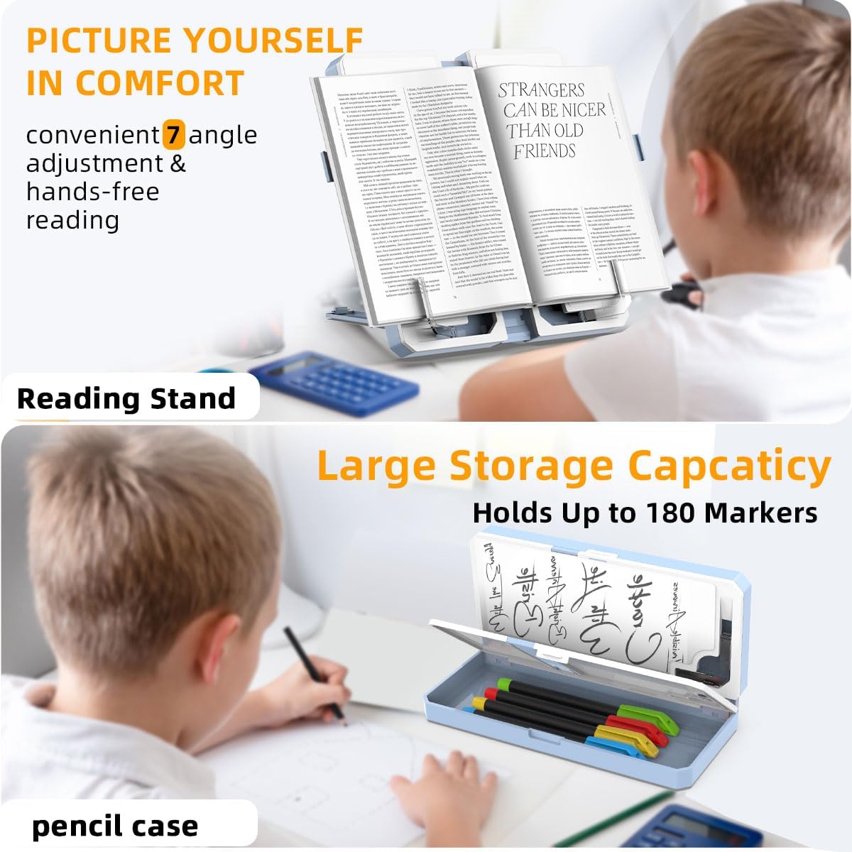 Multifunction Capacity Pencil Case with Book Stand for Reading Adjustable Book Holder Stationery Pen Bag Pouch School Supplies for Kids Teen Girls,Graduation/Birthday/Back to School Gifts