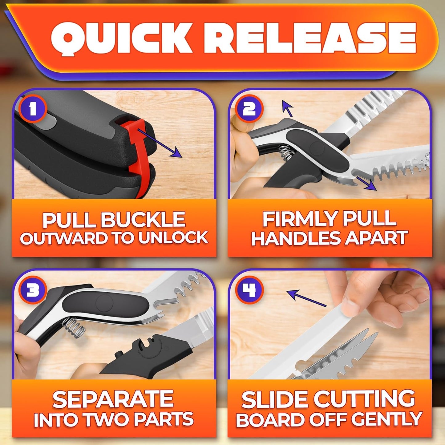 Kitchen Food Scissors – 2-in-1 Cutting Board Scissors